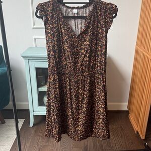 Old Navy Black Dress with Red Floral Pattern